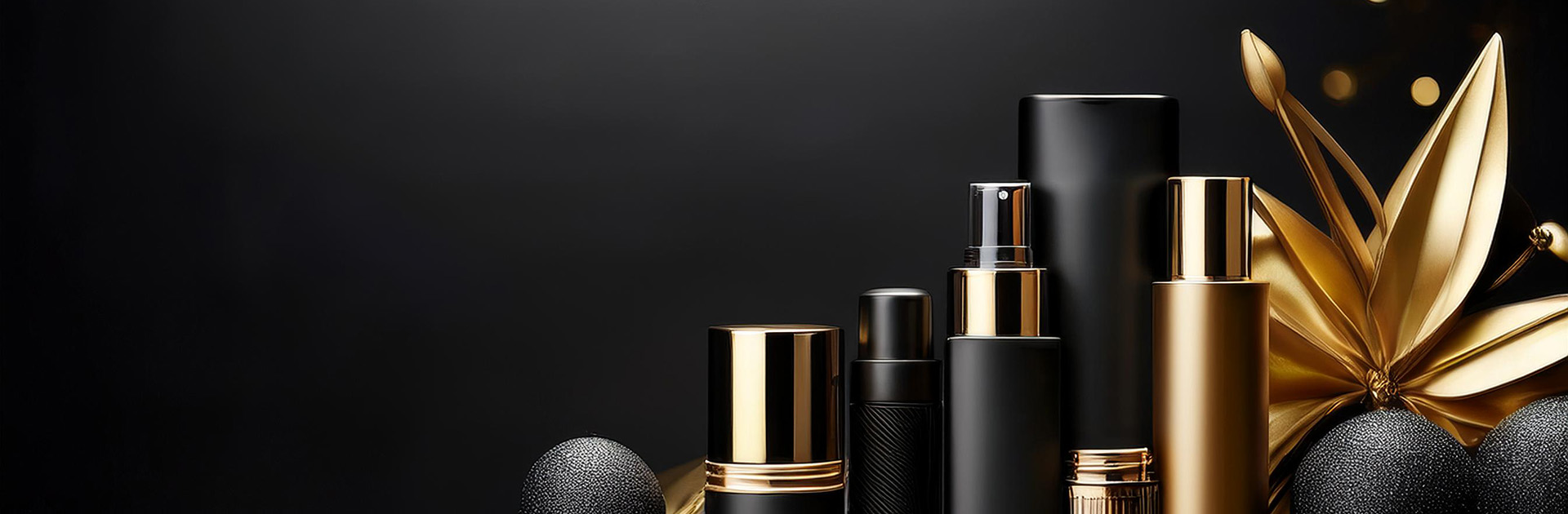 Black friday banner with black and gold cosmetics